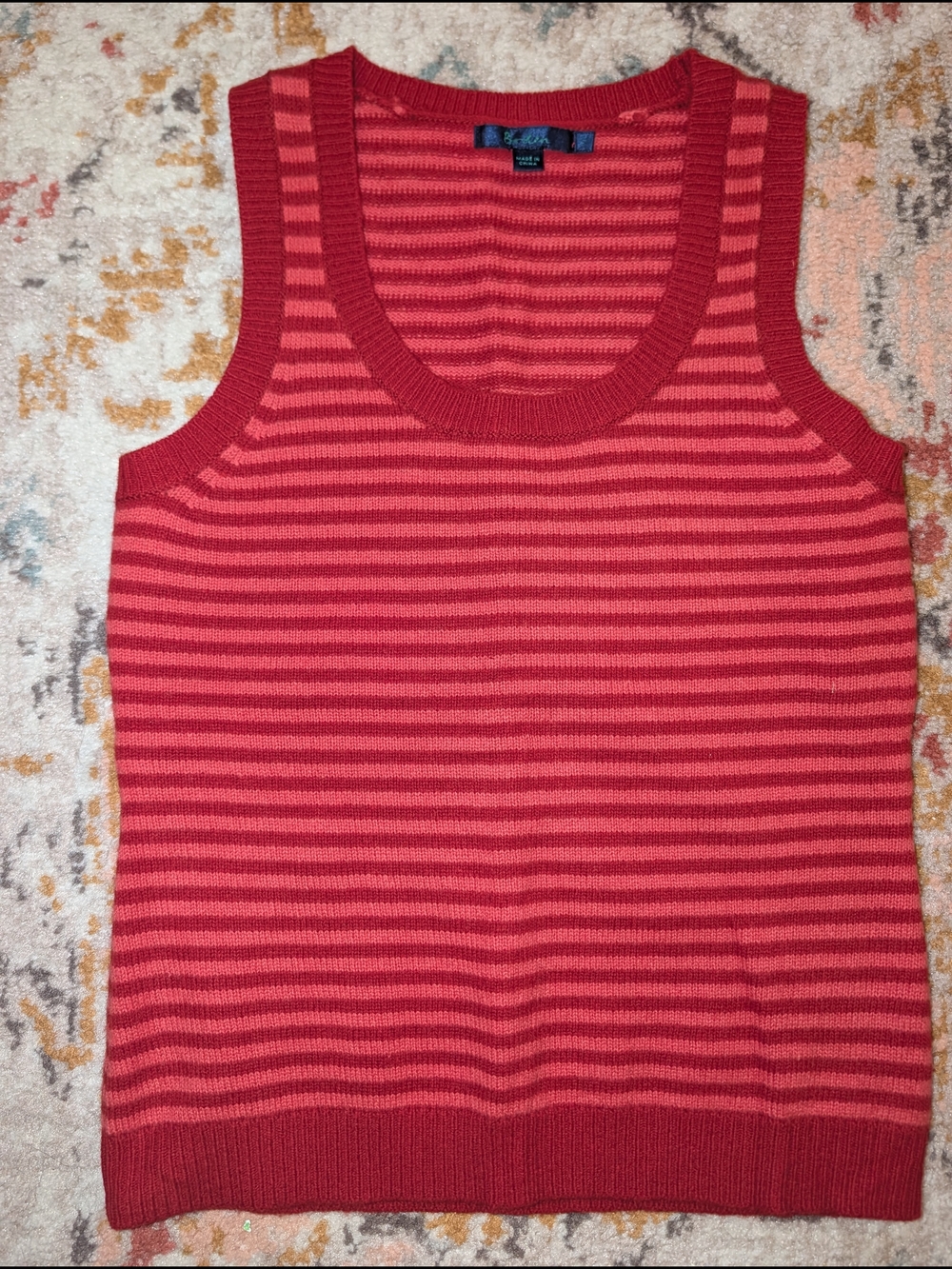 Boden Women's M Red Strip Knit Tank Grandpa Sweater Vest Wool Fall Preppy